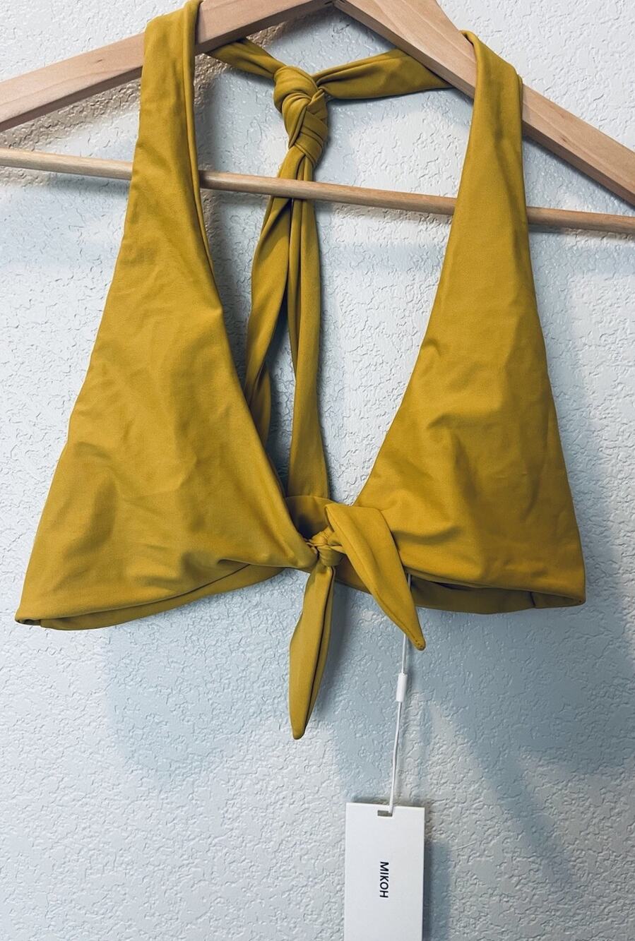 MIKOH x Revolve NWT Balboa Bikini Top Mustard Yellow Swimwear Size XL Tie Front